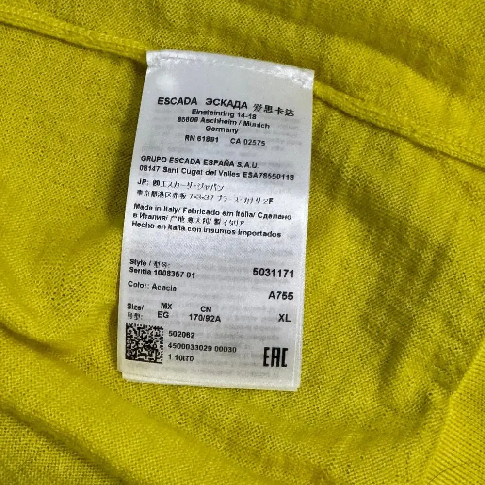 Escada Chartreuse Knit Cardigan Gold Buttons Italy Quiet Luxury L - Picture 5 of 9